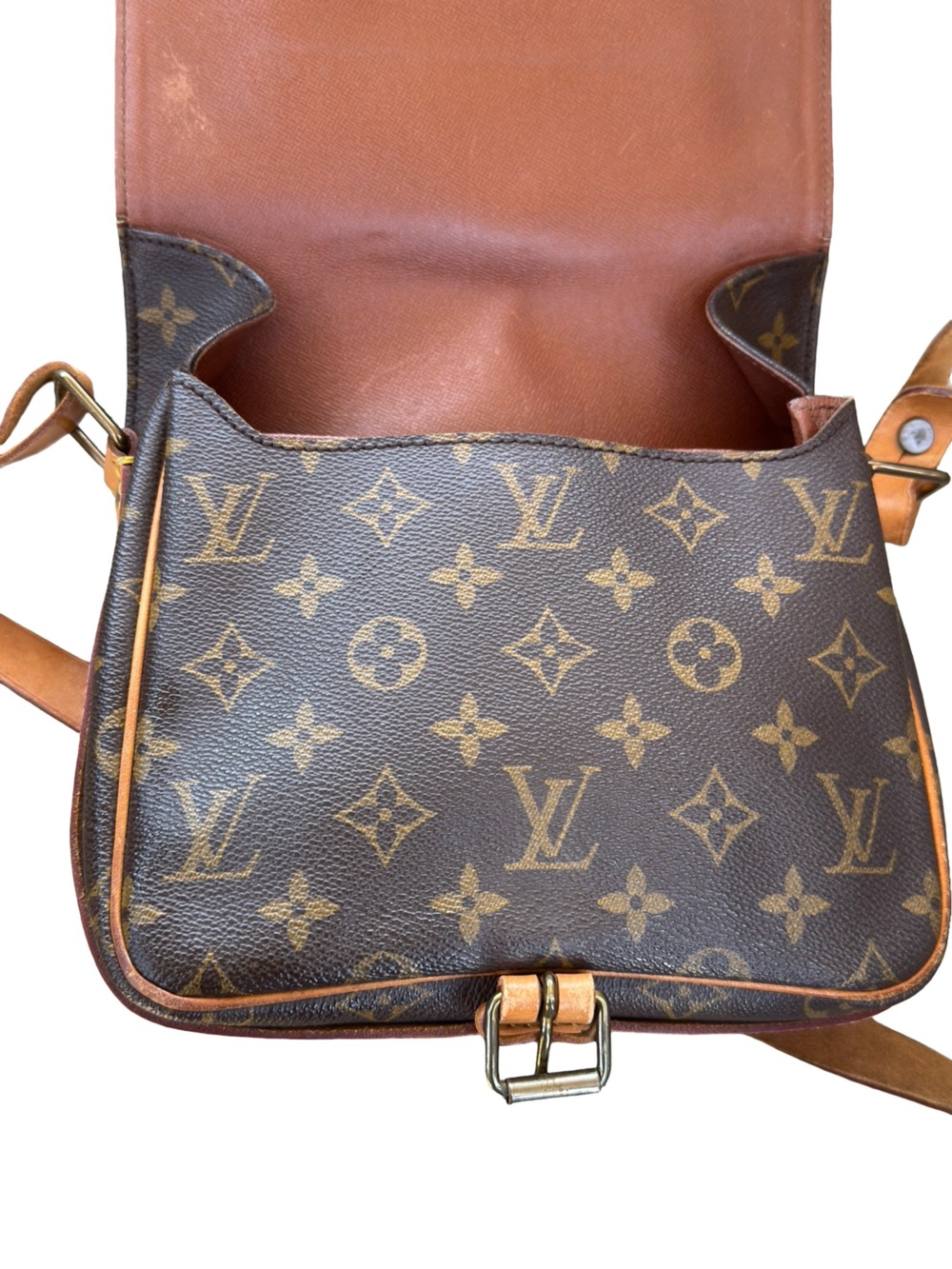 Louis Vuitton Monogram Cartouchiere Crossbody Vintage Brown Leather Shoulder Bag - Picture 7 of 16